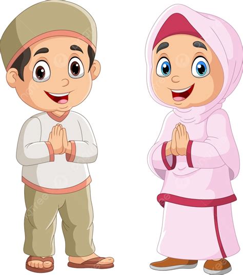 gambar kartun pria  wanita muslim bahagia istri islam gaun png  vektor