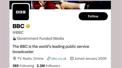 twitter labels bbc ‘government funded media it objects saying ‘funded