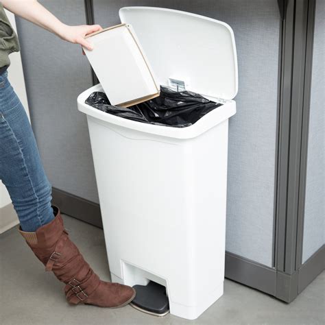 12 gal step on garbage bin white in household trash cans