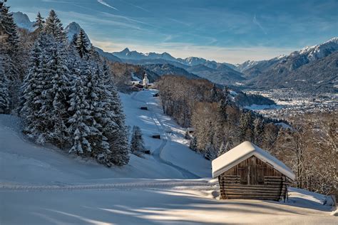 germany winter houses mountains scenery bavaria snow nature