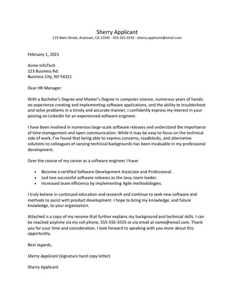software engineer cover letter  resume