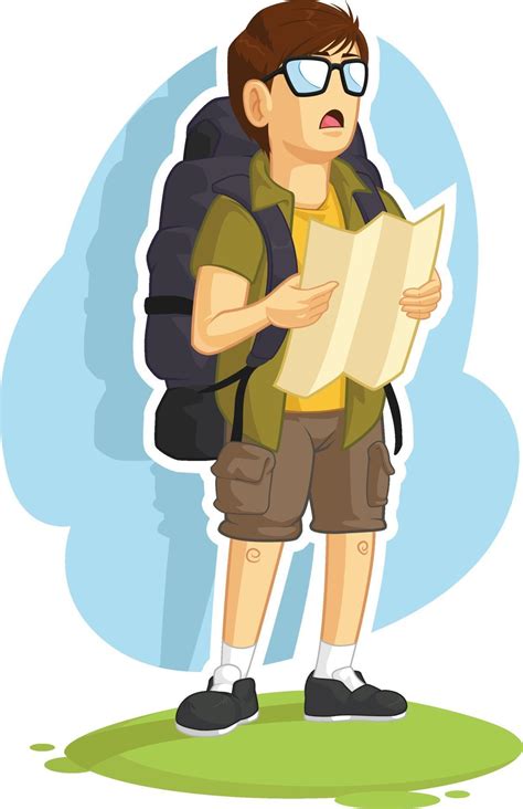 backpacker boy reading hiking map travel direction cartoon drawing  vector art  vecteezy
