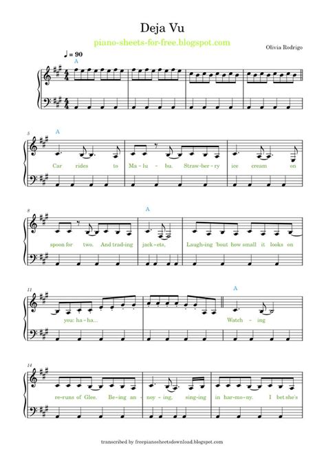 piano sheet music olivia rodrigo déjà vu easy 악보 pdf in