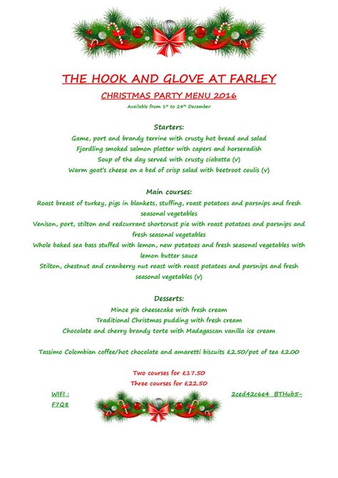 hook glove christmas menu  official website  pitton farley