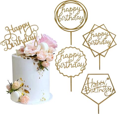 amazoncom gold cake topper acrylic happy birthday cake decoration