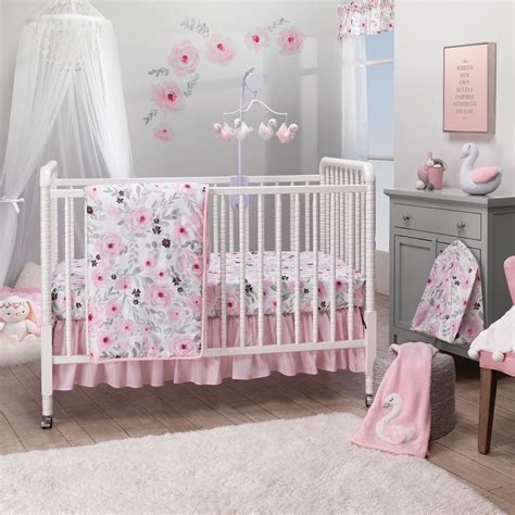 bedtime originals blossom pink watercolor floral  piece baby crib