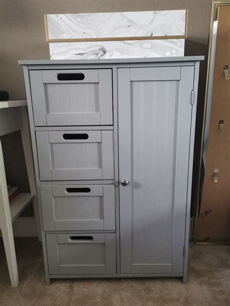 grey bathroom cabinet storage unit shelves drawers  finaghy