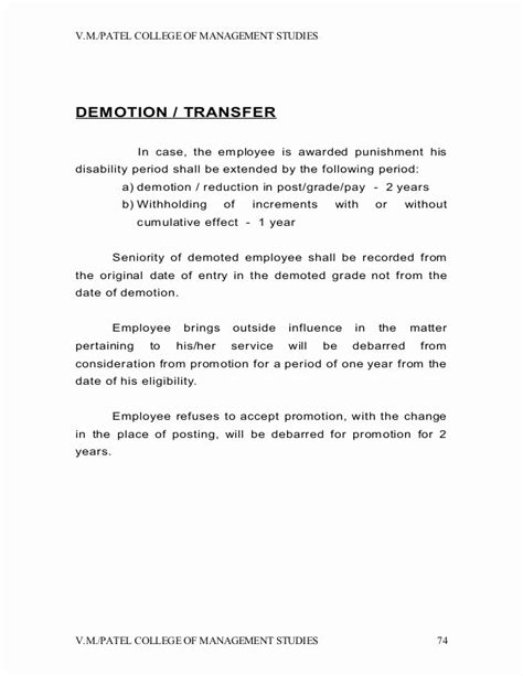 sample demotion letter  employee  document template