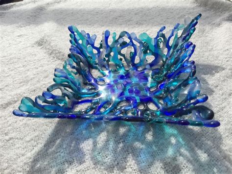 Work By Annie Dotzauer Square Coral Bowl Fused Glass Artwork Glass