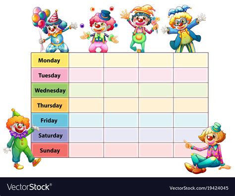 table   days  week  happy clowns vector image