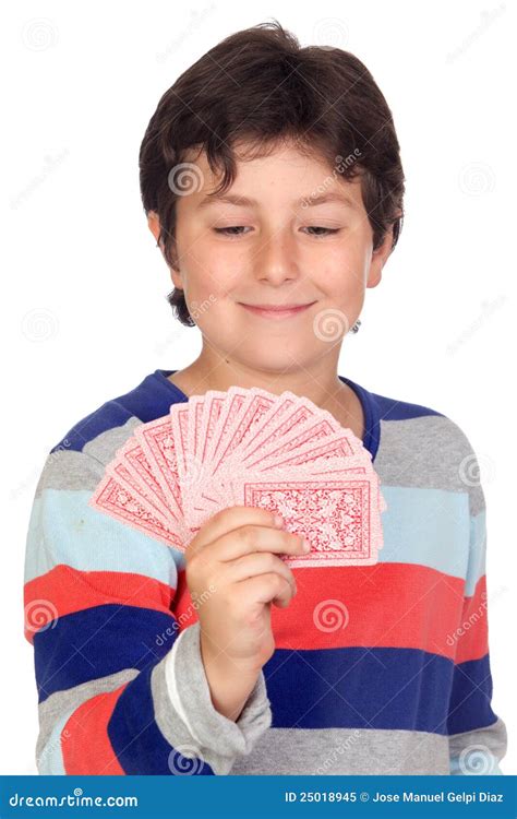 adorable boy playing cards stock image image  joyful