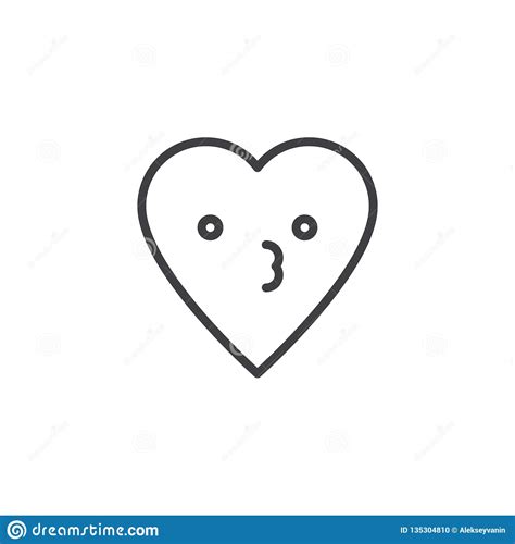 kissing face emoticon outline icon stock vector illustration