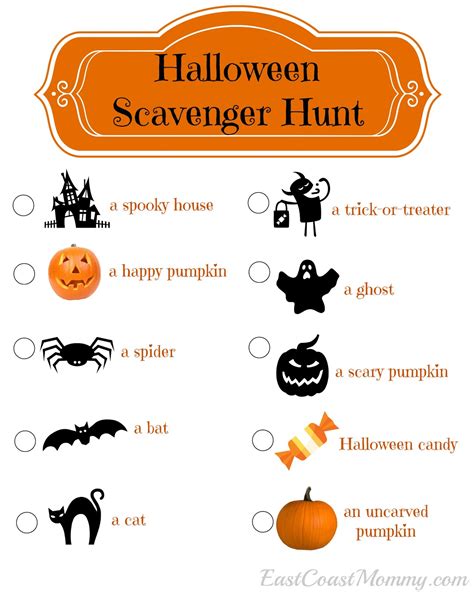 east coast mommy halloween scavenger hunt   printable
