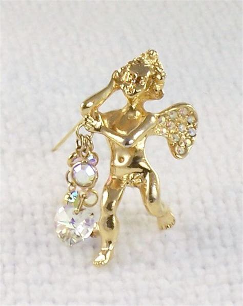 vintage kirk s folly angel cherub brooch pin with dangle