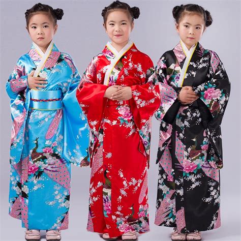 children peacock yukata clothing japanese girl kimono dress kids yukata