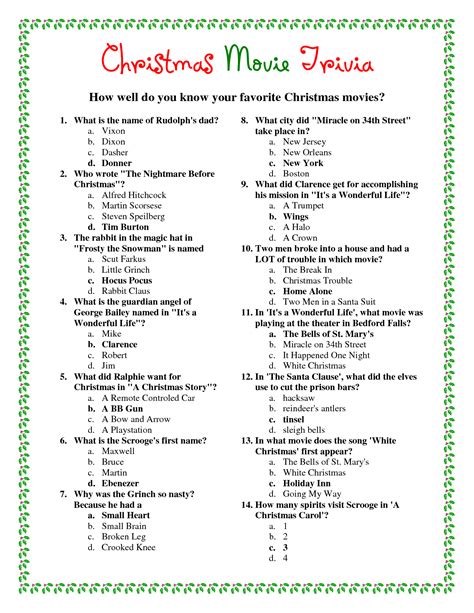 printable christmas party trivia games  adults printable
