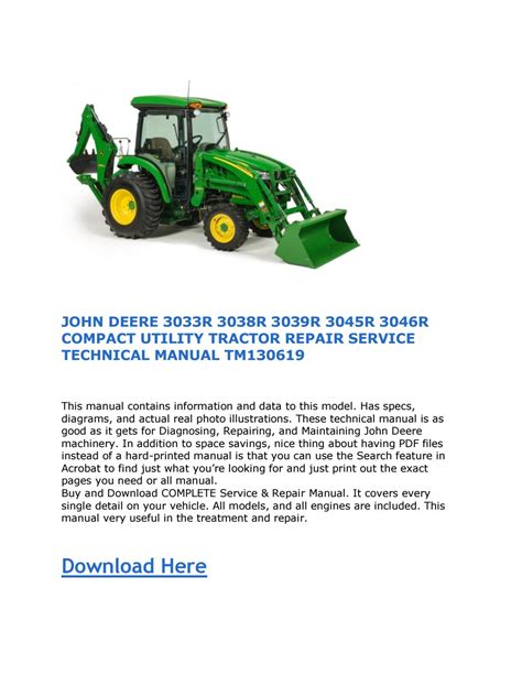 john deere      compact utility tractor repair service technical manual