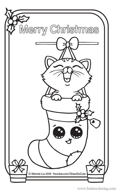 draw  cute christmas kitten coloring pages  printable coloring