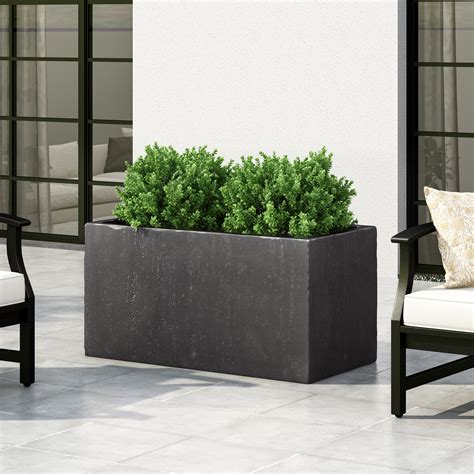 ella outdoor modern large cast stone rectangular planter black