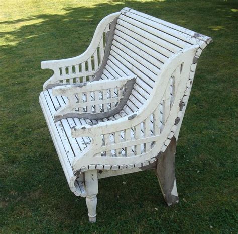 early cth teak garden seat  unusual form  sale