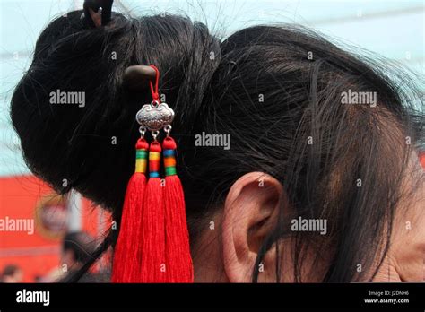 rongcheng china  apr   women shows   metre long hair  rongcheng east chinas