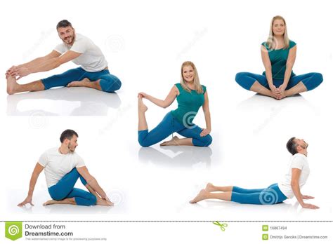 active man  woman  yoga fitness poses stock photo image
