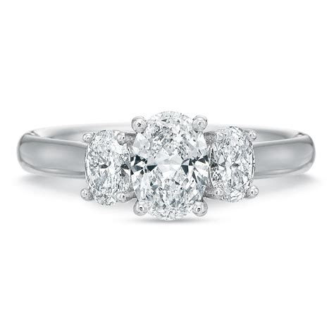 Platinum New Flush Fit Three Stone Oval Engagement Ring Setting – Long