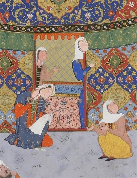 miniature   persian lady embroidering