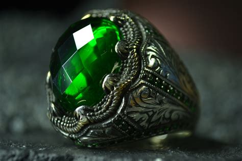green stone ring mens ring sterling silver ring ring  etsy
