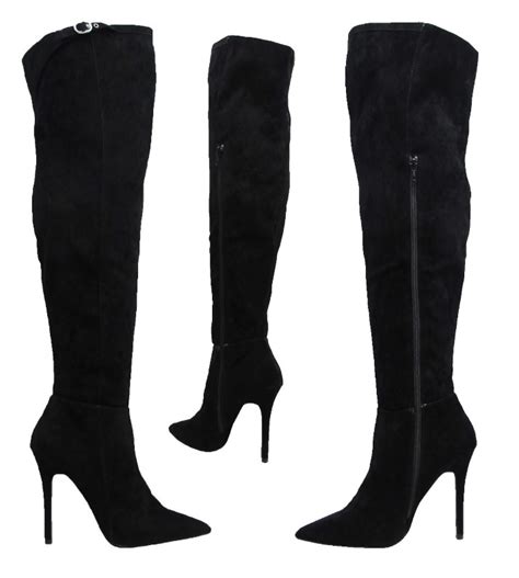 new ladies black suede stiletto over knee high heel wide calf sexy