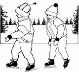 Skating Ice Coloring Kids Pages Boy Winter Two Children Printable sketch template