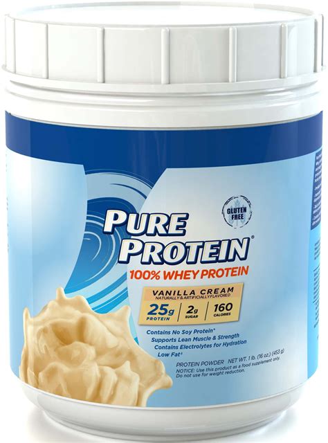 pure protein 100 whey protein powder vanilla cream 25g protein 1 lb