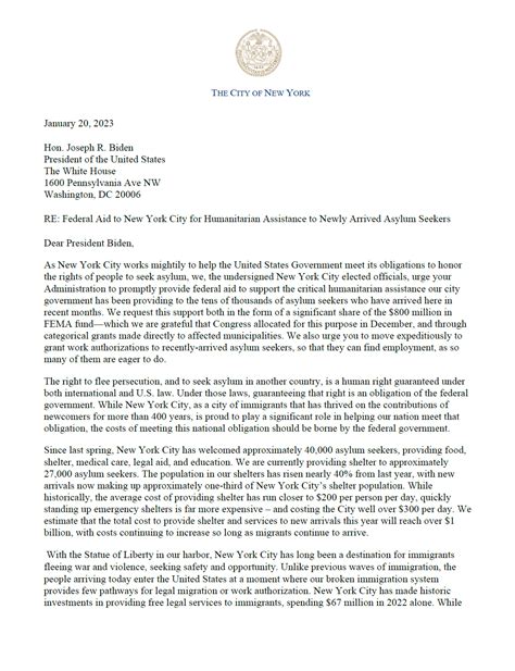 letter  president biden  fema  federal funding  asylum