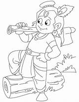 Coloring Pages Shiva Krishna Lord Hanuman Kids Baby Bheem Colouring Ganesh Wood Cutting Axe Chhota Sudama His Chota Cartoon Getcolorings sketch template