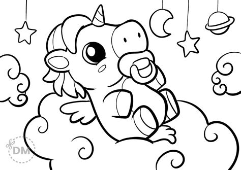 herelet  adorable baby unicorn coloring page