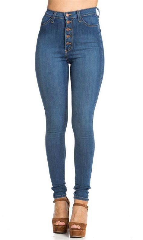 5 button high waisted skinny jeans blue
