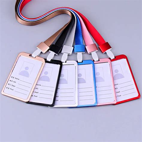 aluminum alloy metal buckle business card id holder badge lanyard work