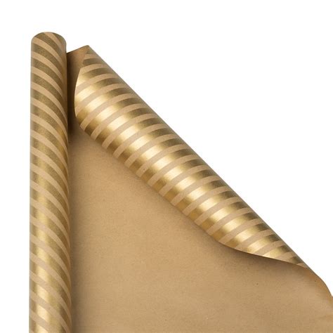 jam paper kraft wrapping paper  sq ft pack brown kraft gold stripe gift wrap walmartcom