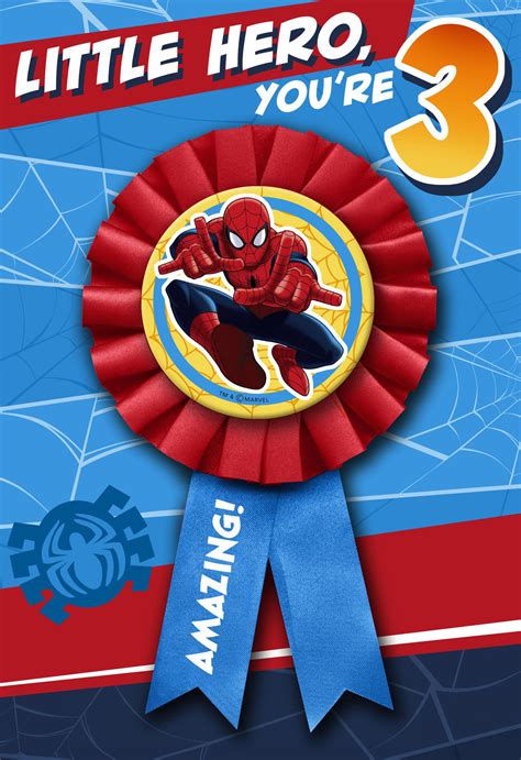 Spider Man 3rd Birthday Card With Wearable Ribbon Greeting Cards