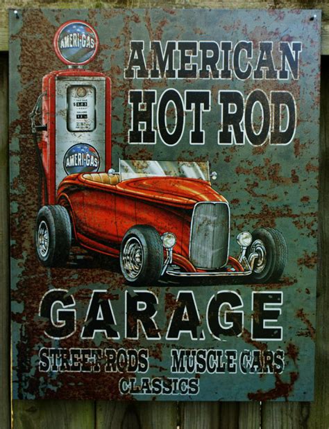 american hot rod garage muscle car roadster gas pump tin sign great man cave 7 ebay