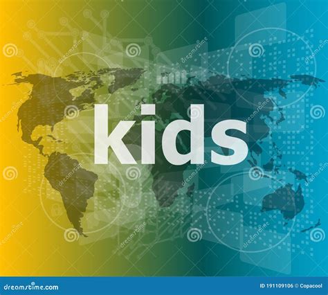 kid word   virtual digital background stock photo image  button
