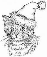 Cat Christmas Coloring Pages Color Kids Printable Cats Cute Adult Stamp Draw Colors sketch template