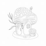 House Coloring Mushroom Vector Fairy Illustration sketch template
