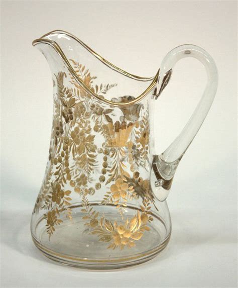 Vintage Moser Glass Water Pitcher With Etched And Gilt Decoration Water