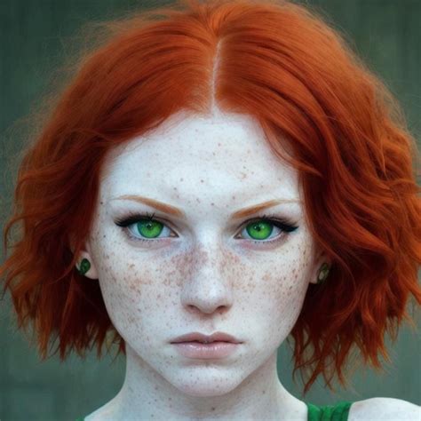 Pretty Woman With Red Hair Pale Skin Green Eyes F Openart