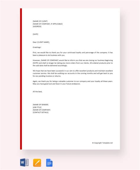 sample closing business letter templates   word google