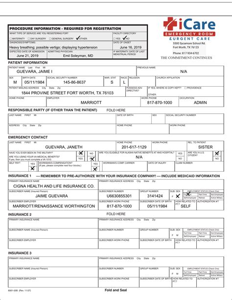 Blank Hospital Discharge Papers Form 1