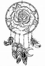 Catcher Dream Rose Vector Tattoo Flower Boho Flash Dotwork School Detailed Illustration Symbol Iso Coloring Pages Mandala Print Blackwork Mystic sketch template