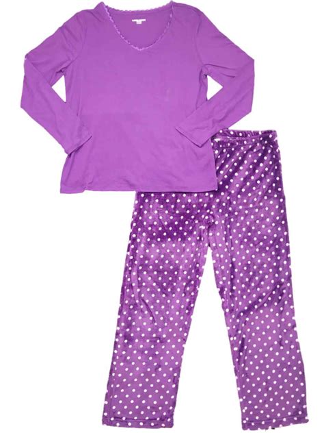 Laura Scott Womens Purple Lilac Polka Dot Pajamas Spotted Fleece