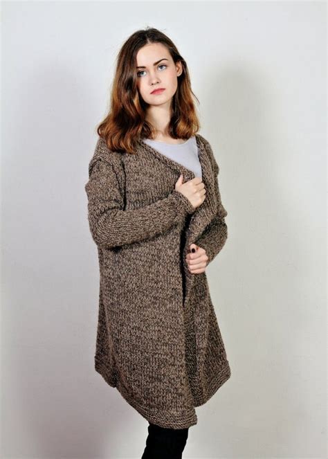 wool coat womens knit coat brown sweater long